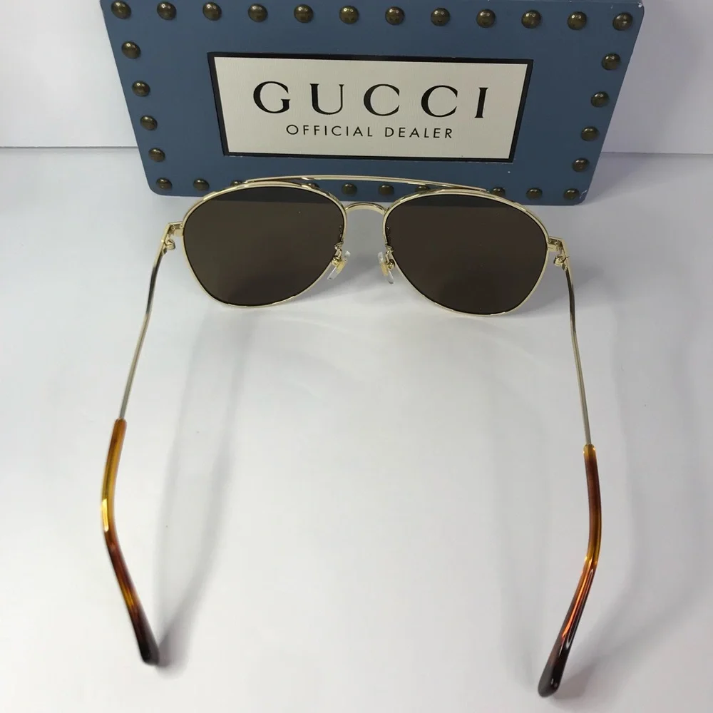 New Authentic Gucci Brown Pilot Ladies Sunglasses GG0969S 002